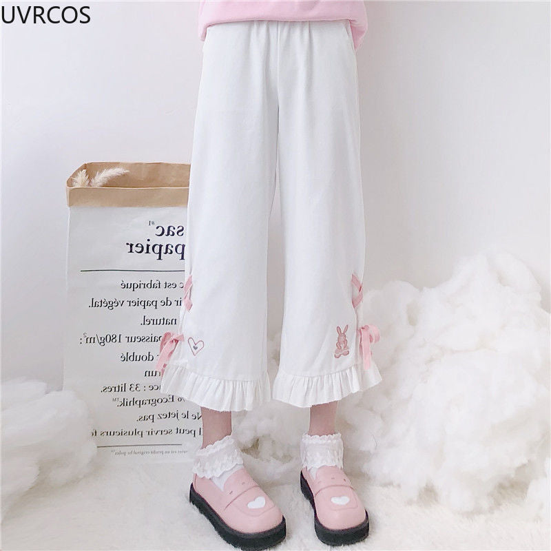 Smol ruffled bunny pants - bell bottoms - kawaii - pants - pastel - ruffled