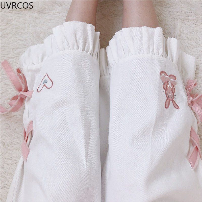 Smol ruffled bunny pants - bell bottoms - kawaii - pants - pastel - ruffled