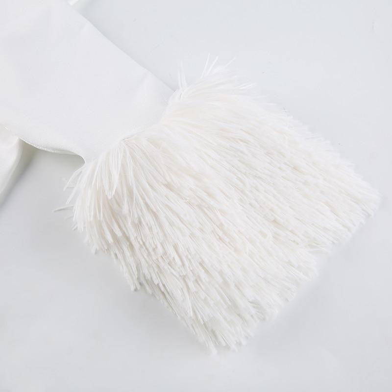Kawaii White Fuzzy Trim Long Sleeve Sweater Dress S Kawaii White Fuzzy Trim Long Sleeve Sweater Dress S