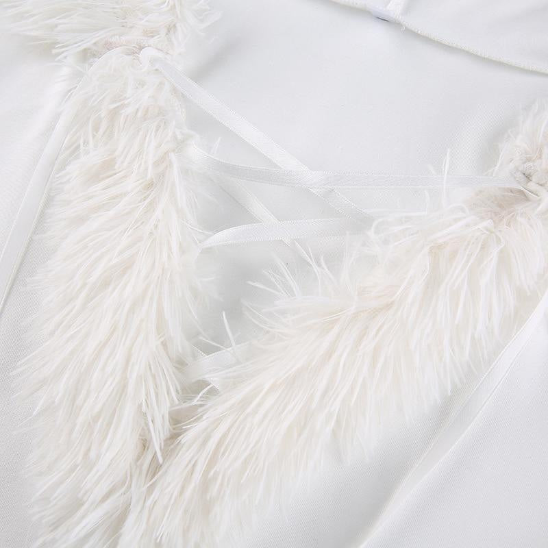 Kawaii White Fuzzy Trim Long Sleeve Sweater Dress S Kawaii White Fuzzy Trim Long Sleeve Sweater Dress S