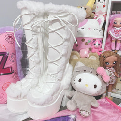 Snowbunny fur platform boots - boots - fluffy - footwear - fur - furry