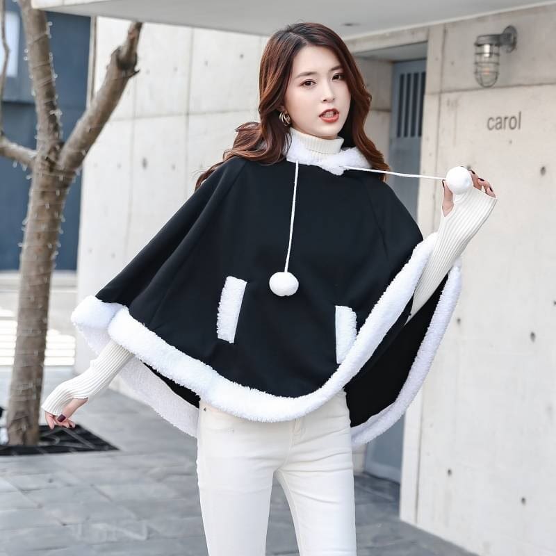 Kawaii soft poncho batwing cape pullover cloak sweater hoodie