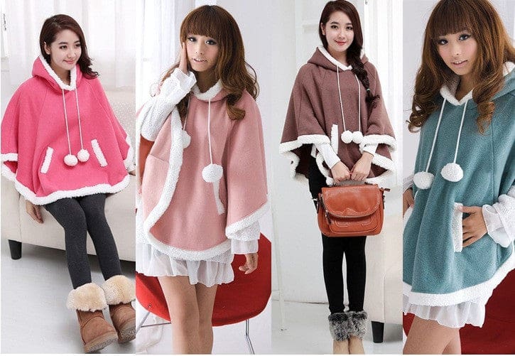 Kawaii soft poncho batwing cape pullover cloak sweater hoodie