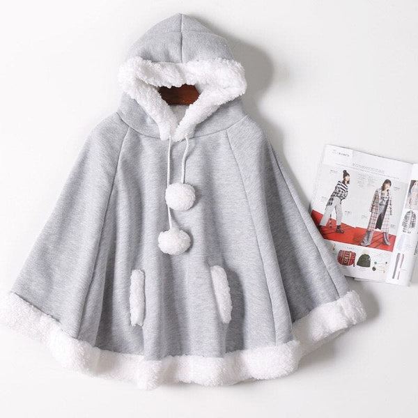 Kawaii soft poncho batwing cape pullover cloak sweater hoodie