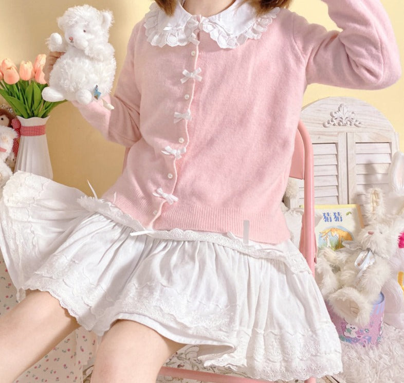 Kawaii soft & sweet cozy ruffled collar cardigan