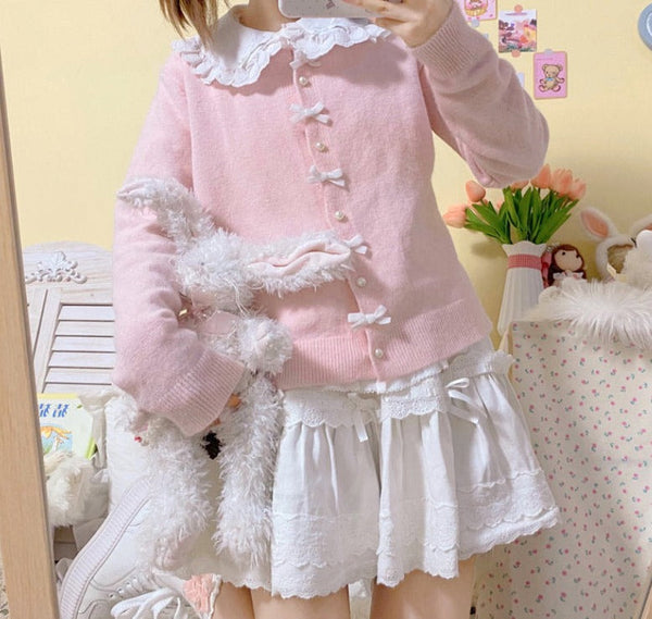 Kawaii soft & sweet cozy ruffled collar cardigan