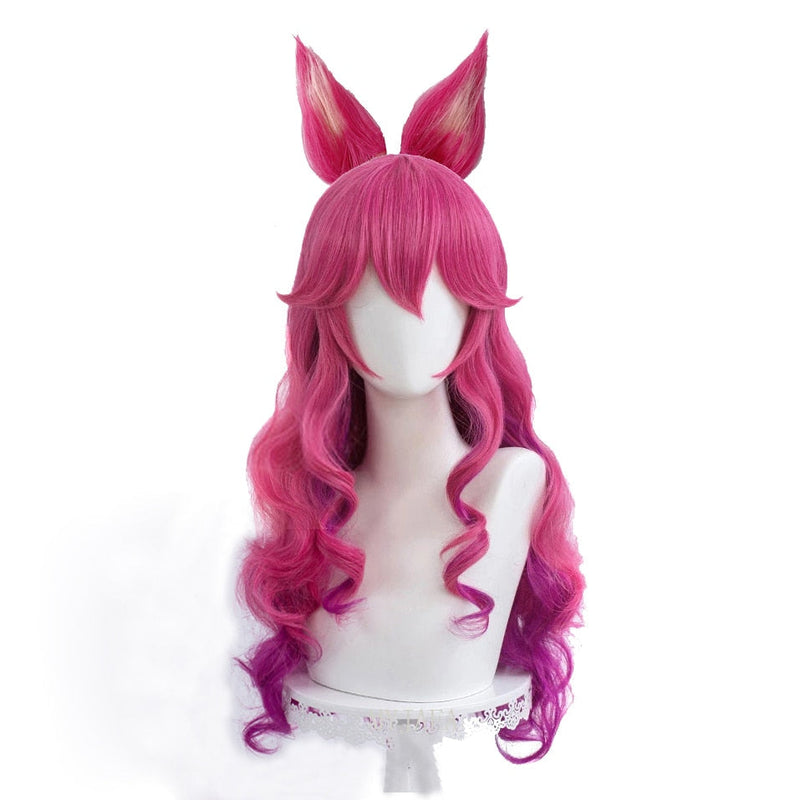 Kawaii spirit blossom pink ahri cosplay wig ears bows