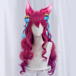 Kawaii spirit blossom pink ahri cosplay wig ears bows