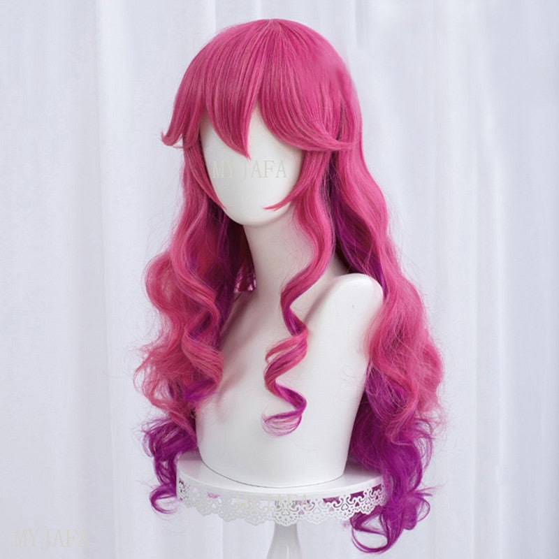 Kawaii spirit blossom pink ahri cosplay wig ears bows