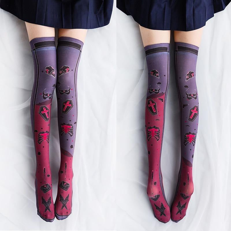 Kawaii spooky cute creepy goth stockings thigh highs