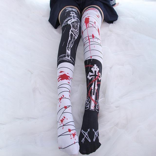 Kawaii spooky cute creepy goth stockings thigh highs