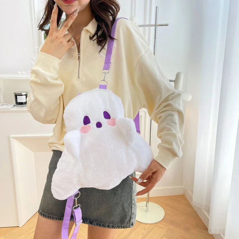 Haunted Backpack Spooky Ghost Backpack Plush Bag Halloween White | Kawaii Babe