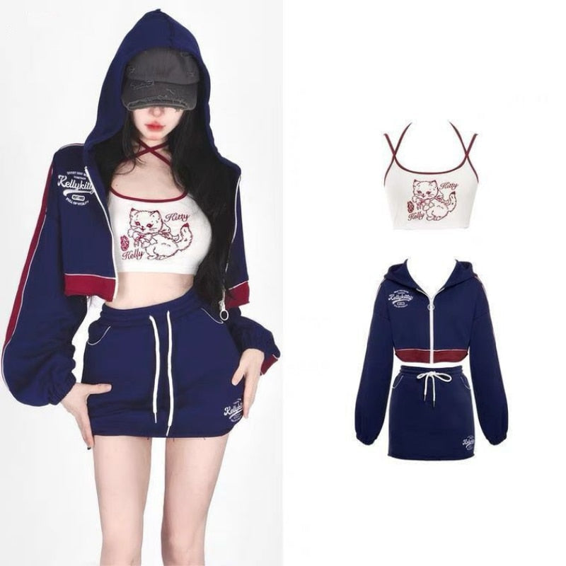 Kawaii sporty kitten outfit set jacket & shorts