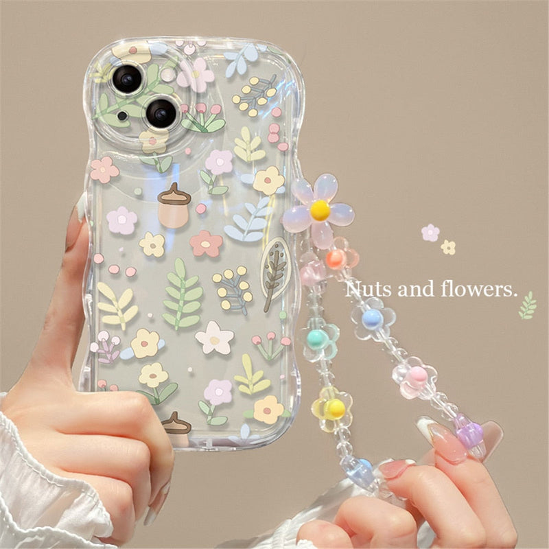 Spring flower iphone case with chain - case - chain - cottagecore - floral - flowers