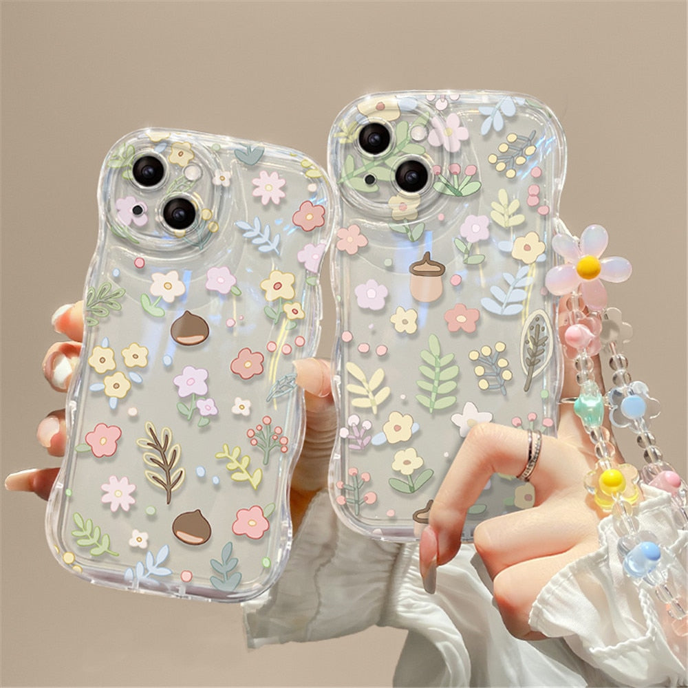 Phone Case Pattern Spring Pastel Spring 3D Flower iPhone Case With Wrist Chain | Kawaii Babe