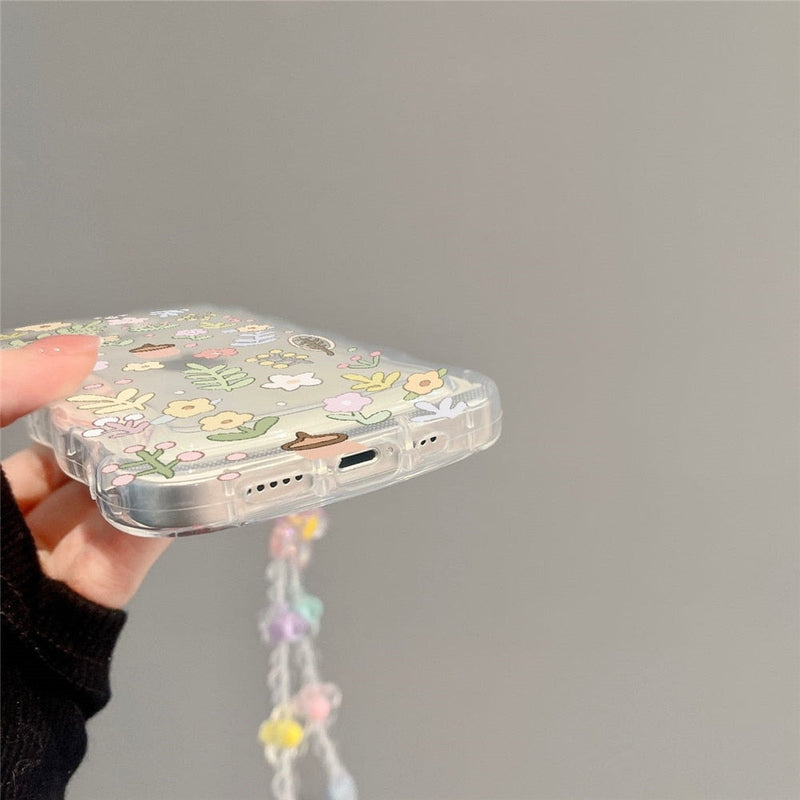 Spring flower iphone case with chain - case - chain - cottagecore - floral - flowers