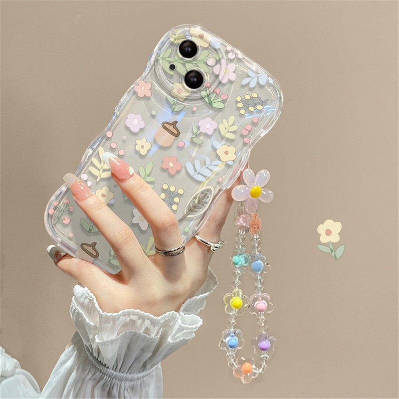 Spring flower iphone case with chain - case - chain - cottagecore - floral - flowers