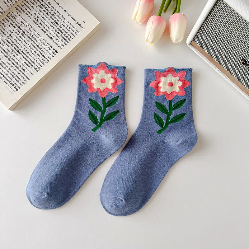 Cute Spring Socks Kawaii Pastel Floral Tulip Rose Spring Flower Socks | Kawaii Babe