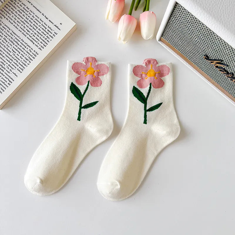 Cute Spring Socks Kawaii Pastel Floral Tulip Rose Spring Flower Socks | Kawaii Babe