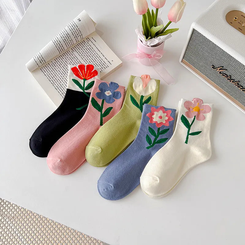 Cute Spring Socks Kawaii Pastel Floral Tulip Rose Spring Flower Socks | Kawaii Babe