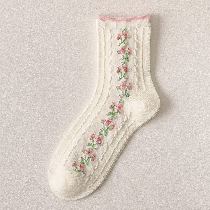 Spring pink floral socks - bows - floral - flower - flowers - heart