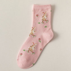 Spring pink floral socks - bows - floral - flower - flowers - heart