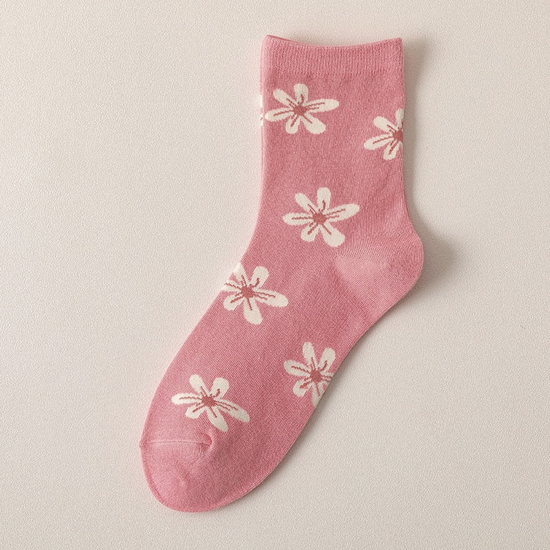 Spring pink floral socks - bows - floral - flower - flowers - heart