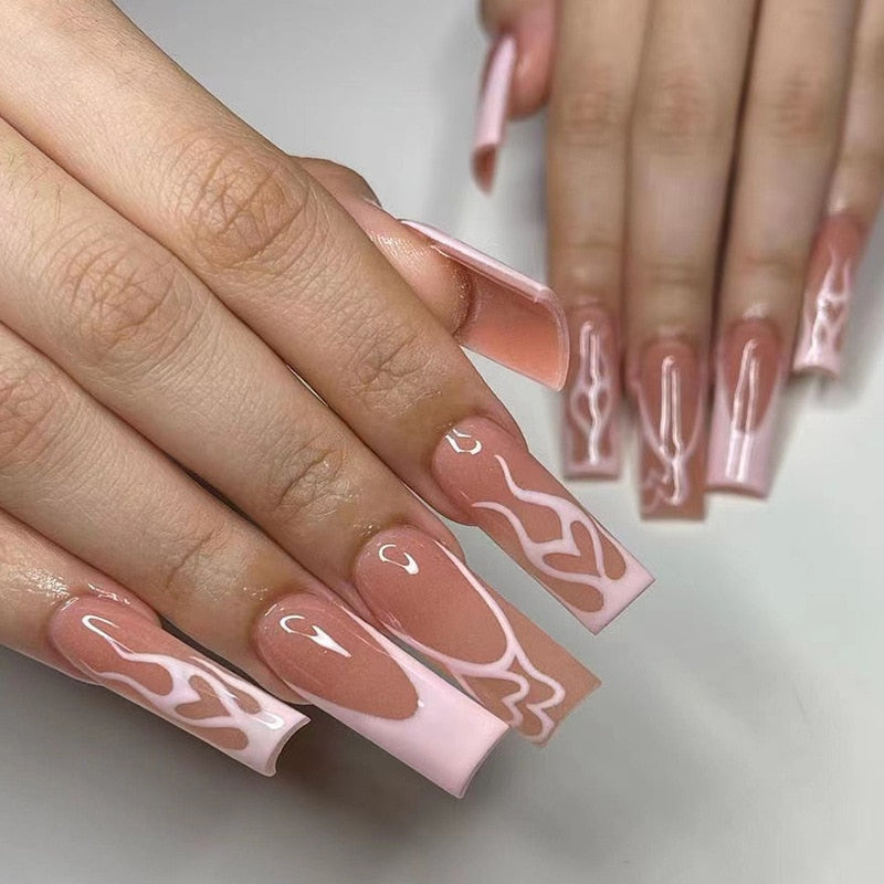 Square shape long press on nails - fake nails - kawaii - press