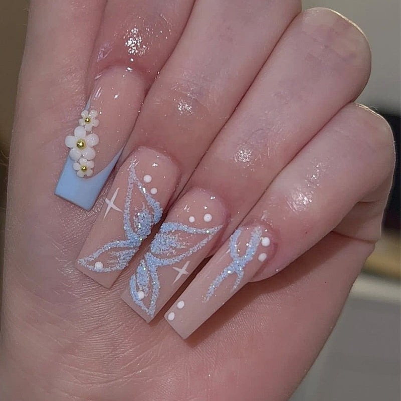 Square shape long press on nails - fake nails - kawaii - press