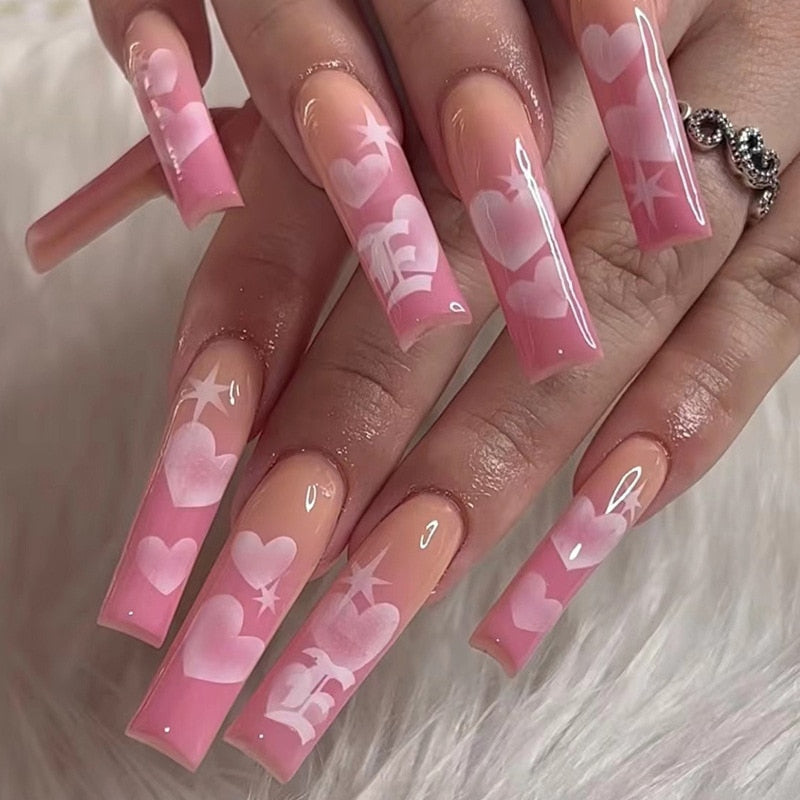 Square shape long press on nails - fake nails - kawaii - press