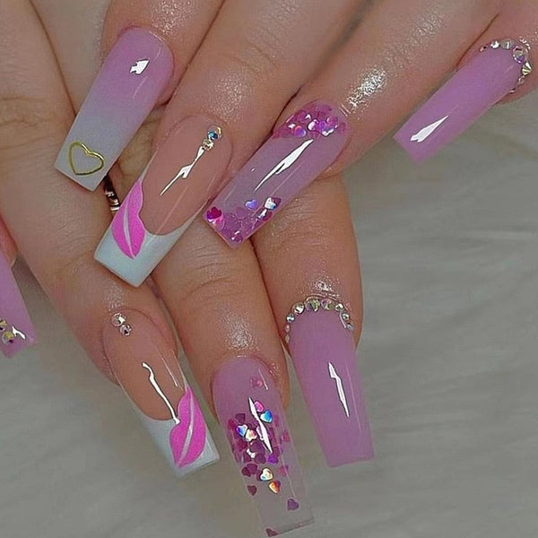 Square shape long press on nails - fake nails - kawaii - press