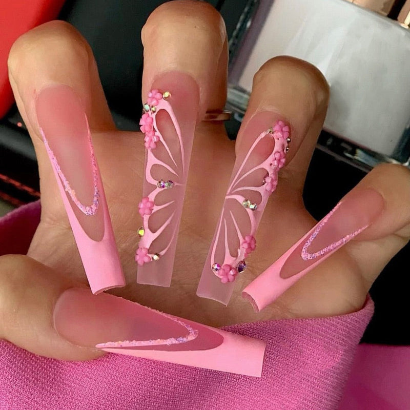 Square shape long press on nails - fake nails - kawaii - press