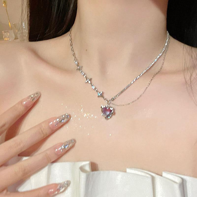 Kawaii starry love crystal jeweled dangle chain necklace