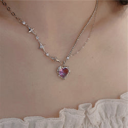 Kawaii starry love crystal jeweled dangle chain necklace