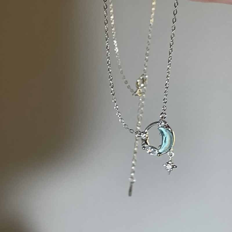 Kawaii starry love crystal jeweled dangle chain necklace