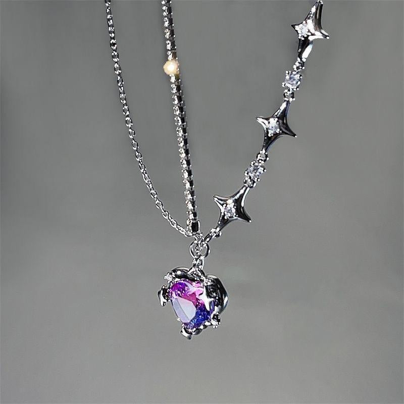 Kawaii starry love crystal jeweled dangle chain necklace