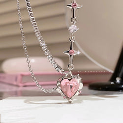 Kawaii starry love crystal jeweled dangle chain necklace