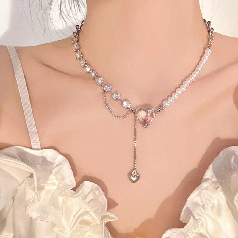 Kawaii starry love crystal jeweled dangle chain necklace