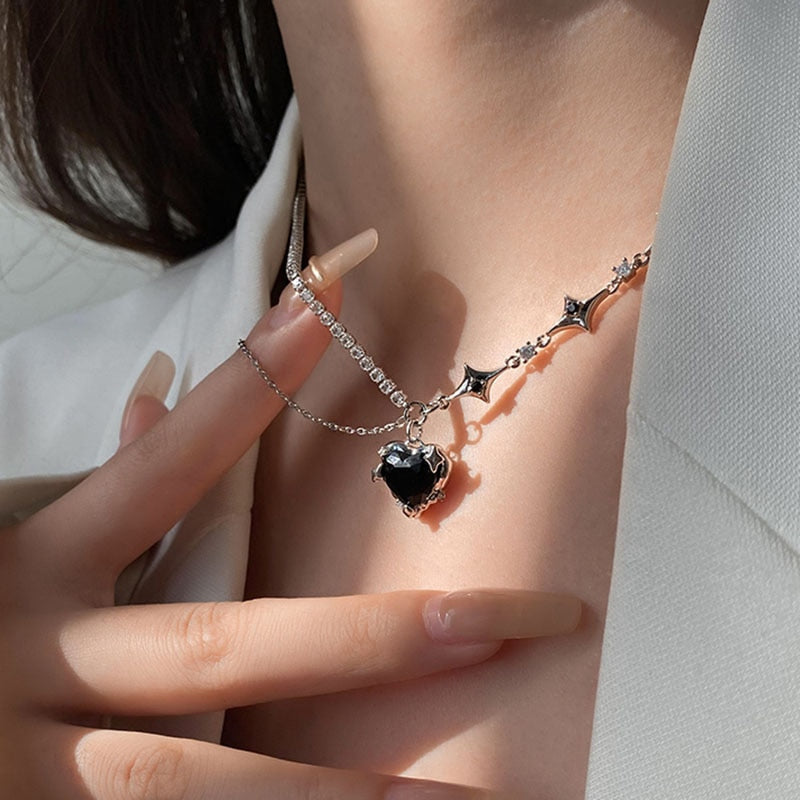 Kawaii starry love crystal jeweled dangle chain necklace