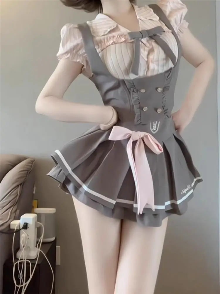 Kawaii steampunk maiden grey suspender school girl dress