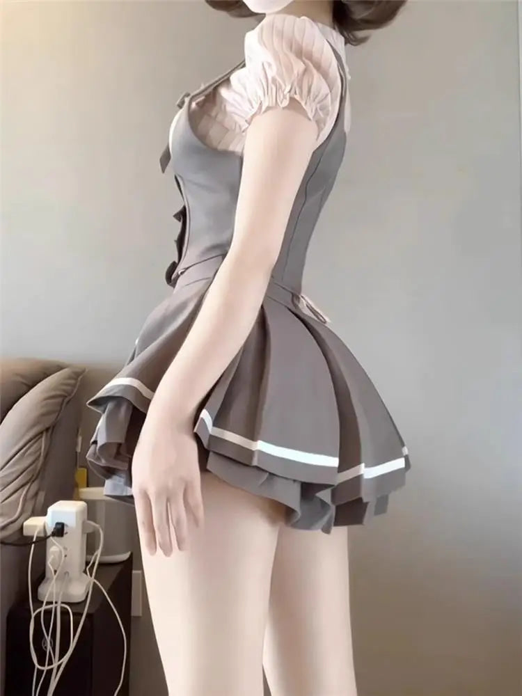 Kawaii steampunk maiden grey suspender school girl dress