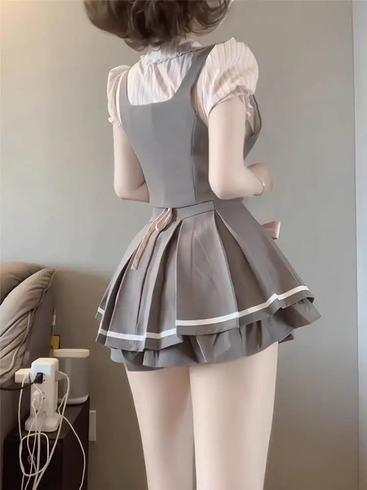 Kawaii steampunk maiden grey suspender school girl dress