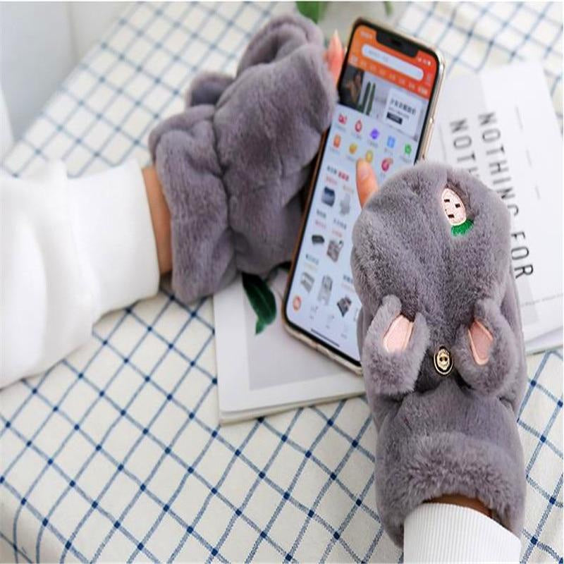 Kawaii strawberry bunny plush soft mittens gloves