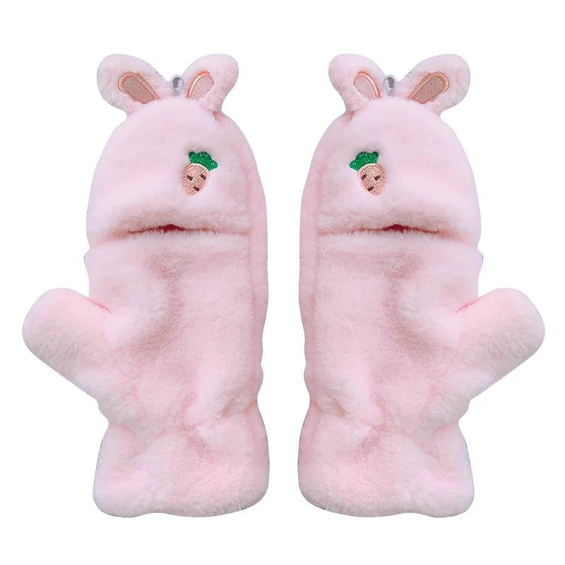 Kawaii strawberry bunny plush soft mittens gloves