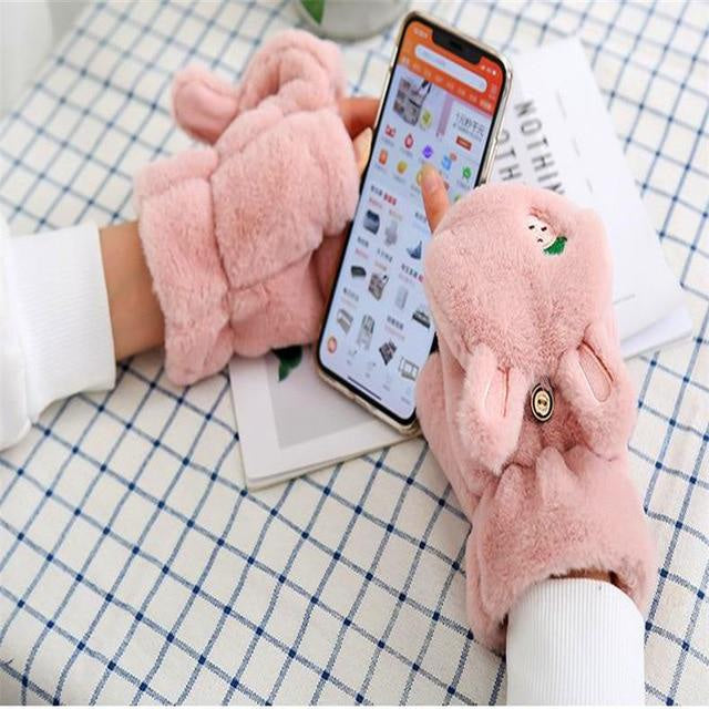 Kawaii strawberry bunny plush soft mittens gloves