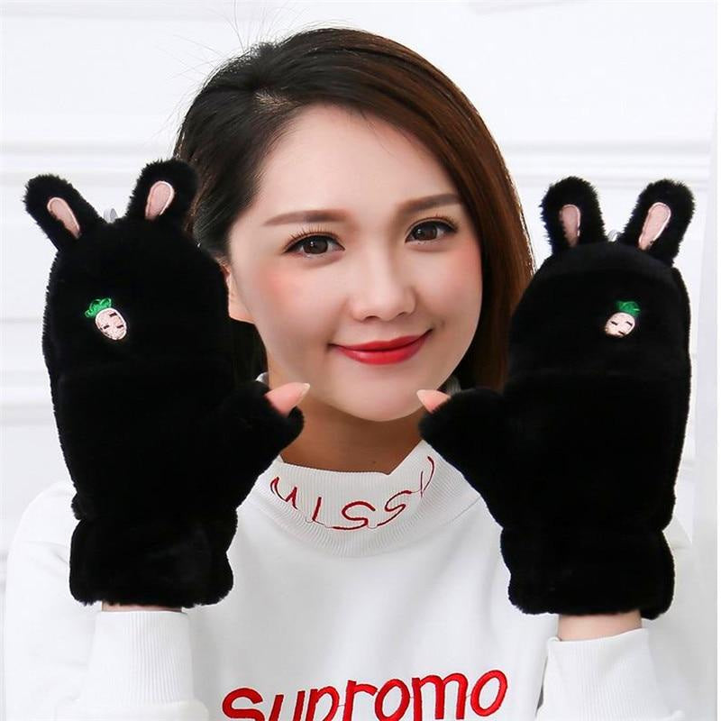 Kawaii strawberry bunny plush soft mittens gloves