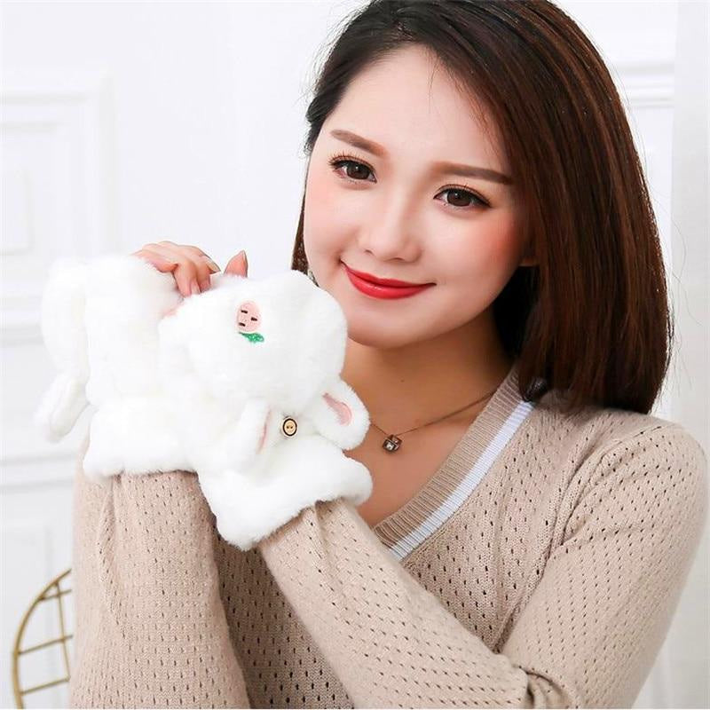 Kawaii strawberry bunny plush soft mittens gloves