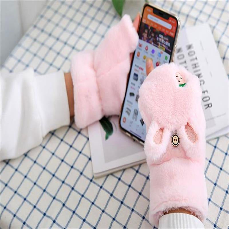 Kawaii strawberry bunny plush soft mittens gloves