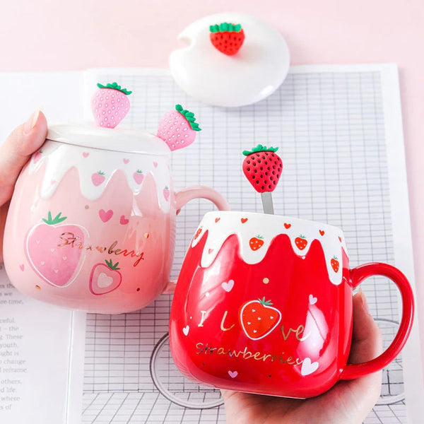 Strawberry Dessert Mugs - cups, mug, mugs, strawberry, strawberry cups Kawaii Babe