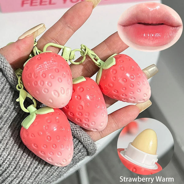 Kawaii strawberry keychain fruit moisturizing lip balm